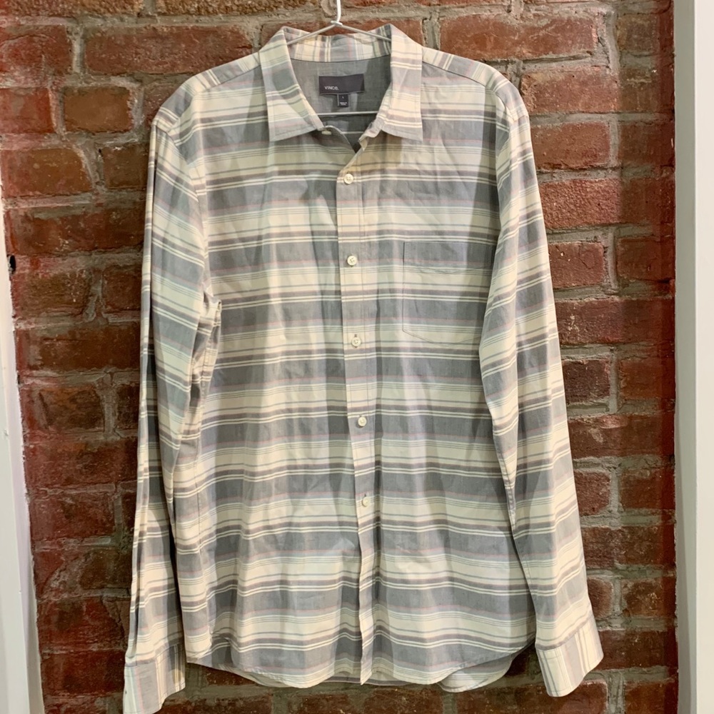 Vince Mens Striped Button Down Shirt | L